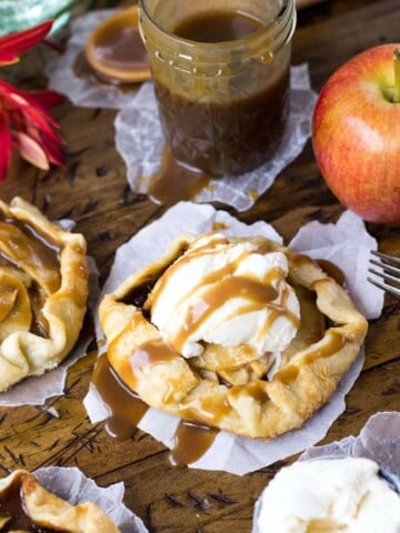 apple galette with ice cream and caramel
