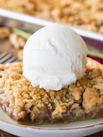 Apple slab pie with scoop of vanilla ice cream