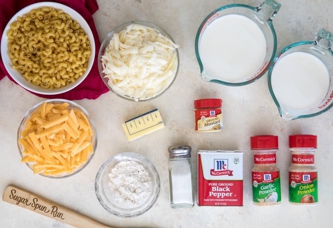 Ingredients for making Baked Mac and Cheese