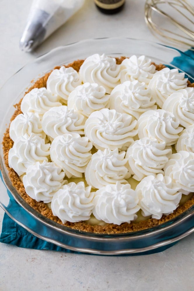 Banana cream pie topped with whipped cream
