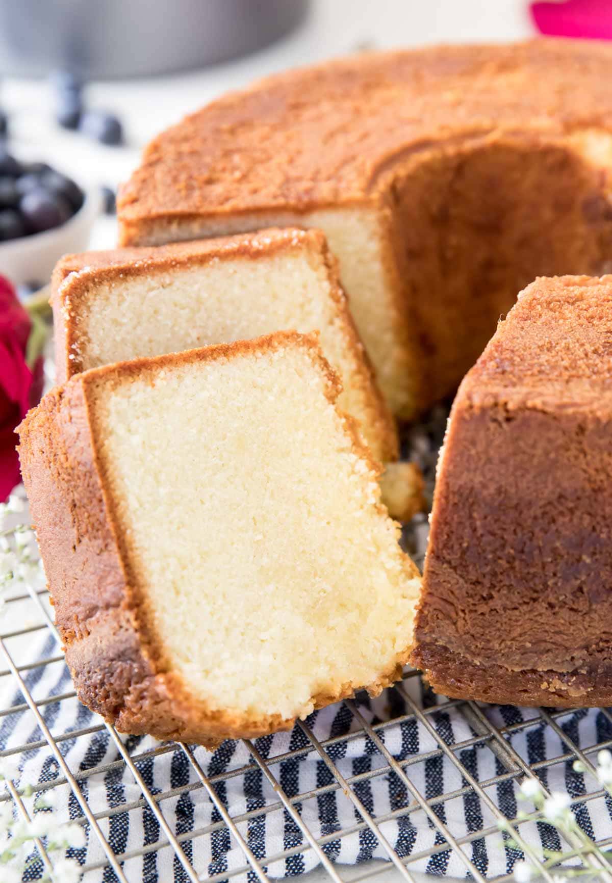 two slices of freshly cut pound cake