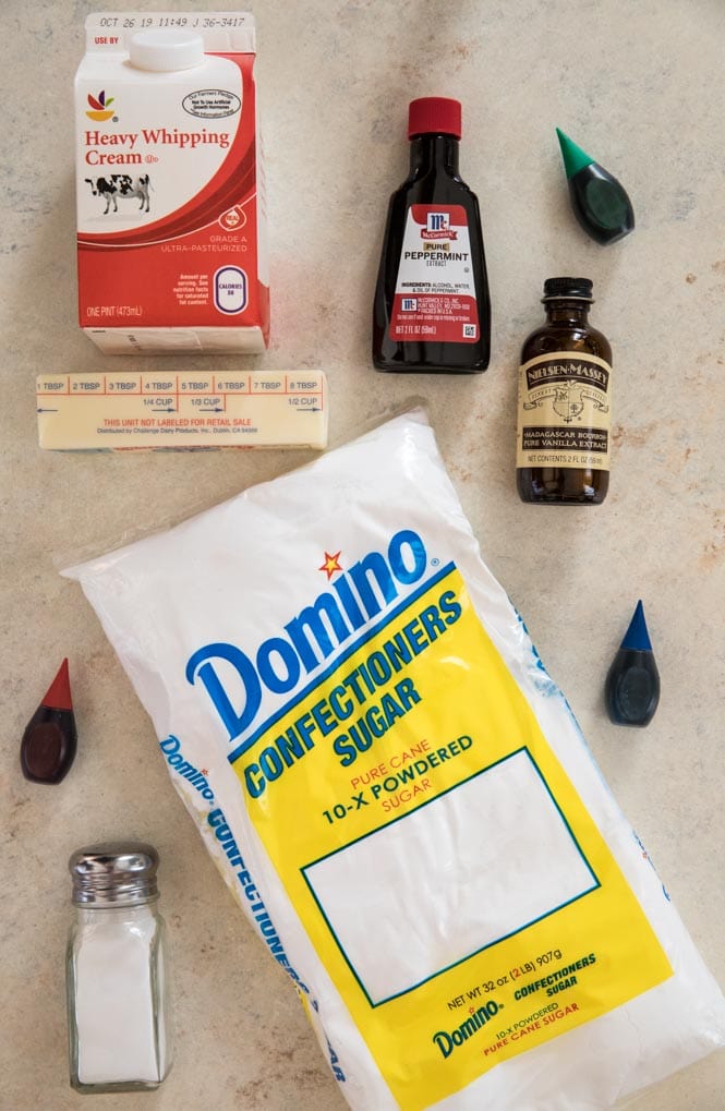 Ingredients for making butter mints