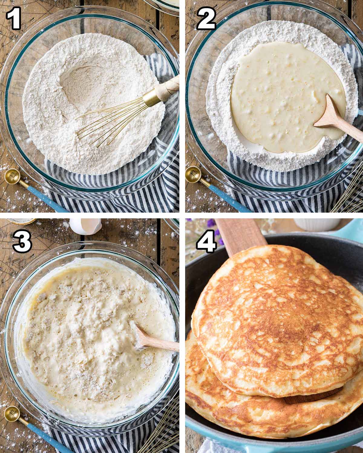 the 4 steps to making buttermilk pancakes