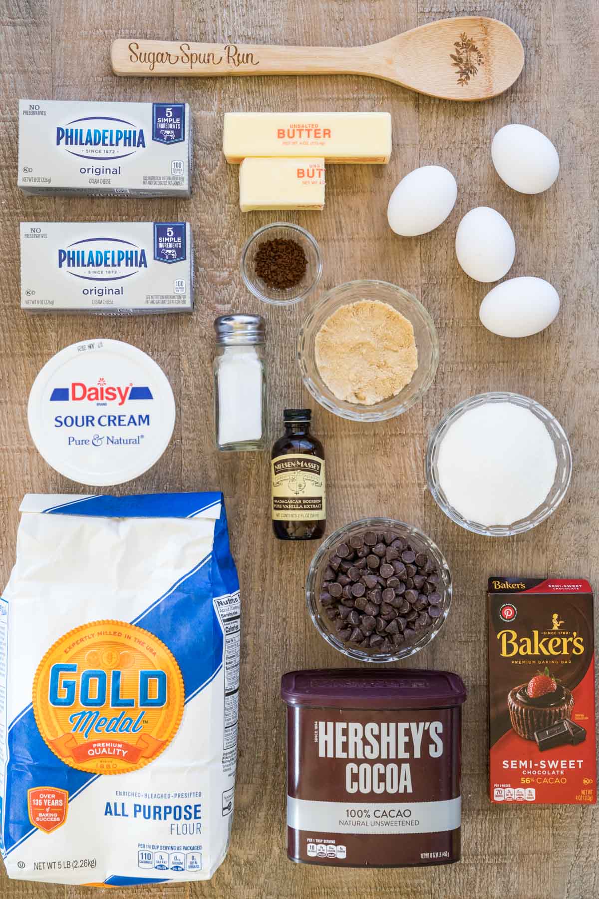 Ingredients for cheesecake brownies.