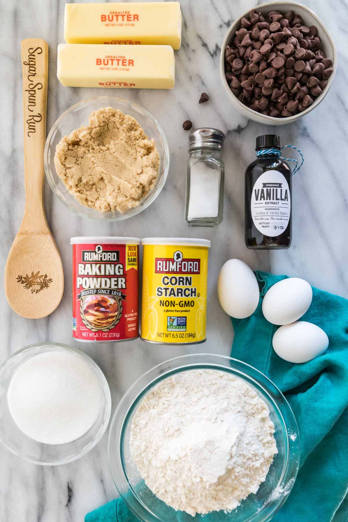ingredients for chocolate chip cookie bars