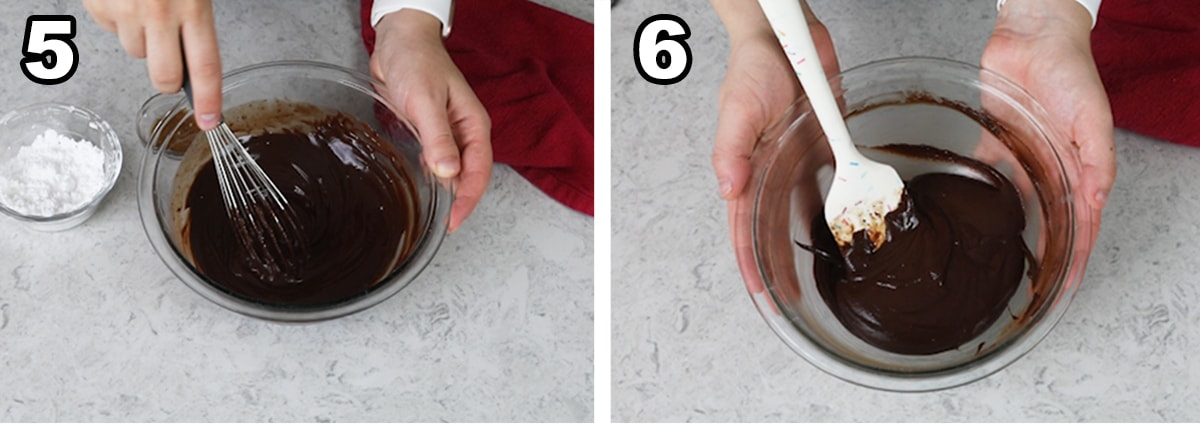 collage of two photos showing how to make filling for chocolate pop tarts