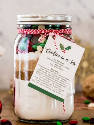 Giftable cookies in a jar with instruction tag