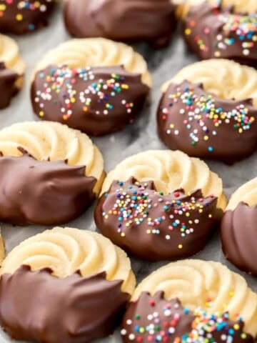 cookies dipped in chocolate on marble surface