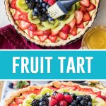collage of full fruit tart from different angles