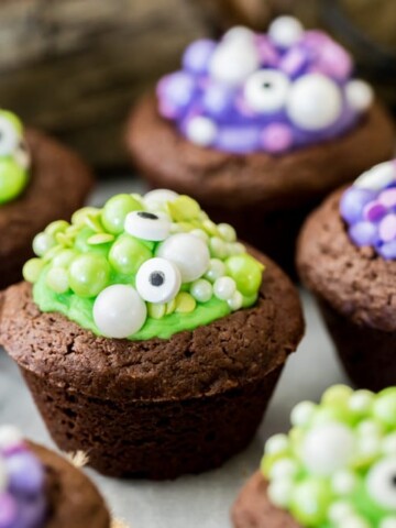 Halloween brownies with green and purple fillings