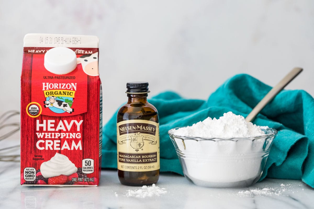 Ingredients for whipped cream recipe.