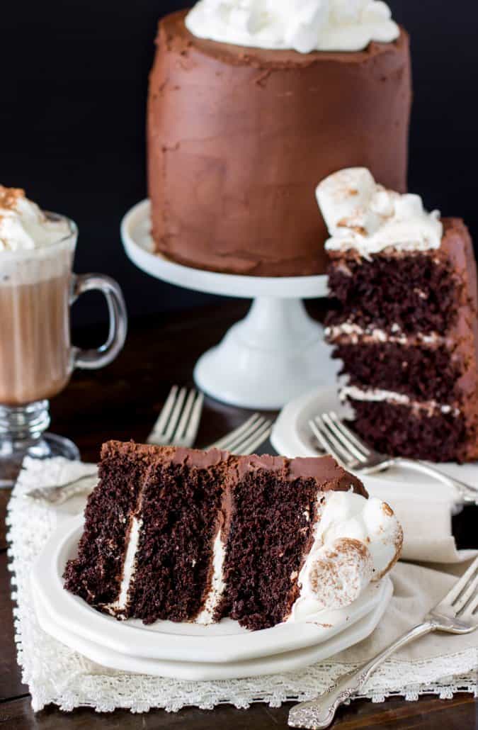 slice of hot chocolate cake on white plate