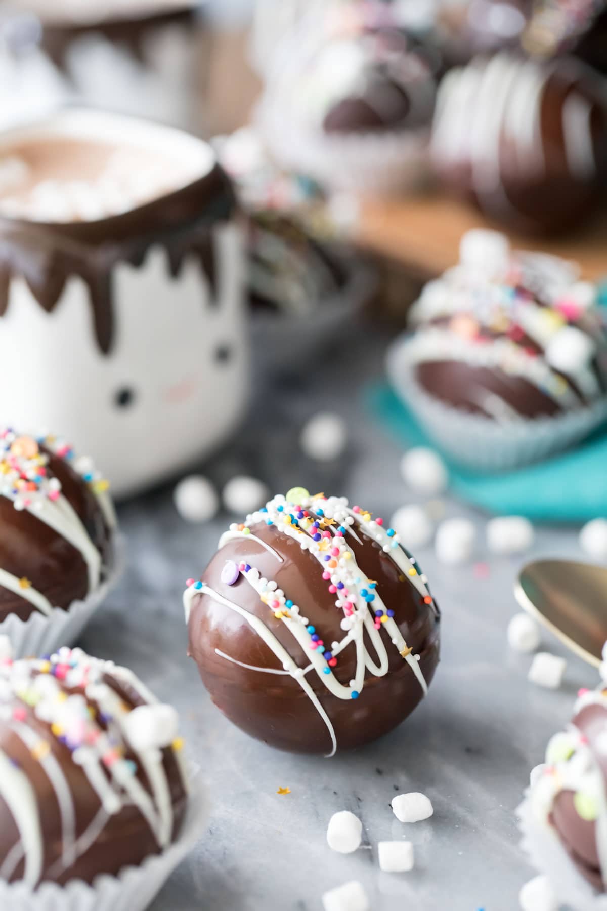 hot cocoa bomb on marble