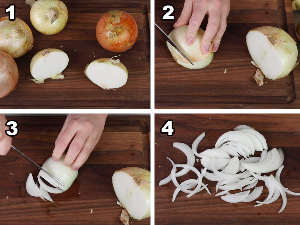 slicing onions for french onion soup
