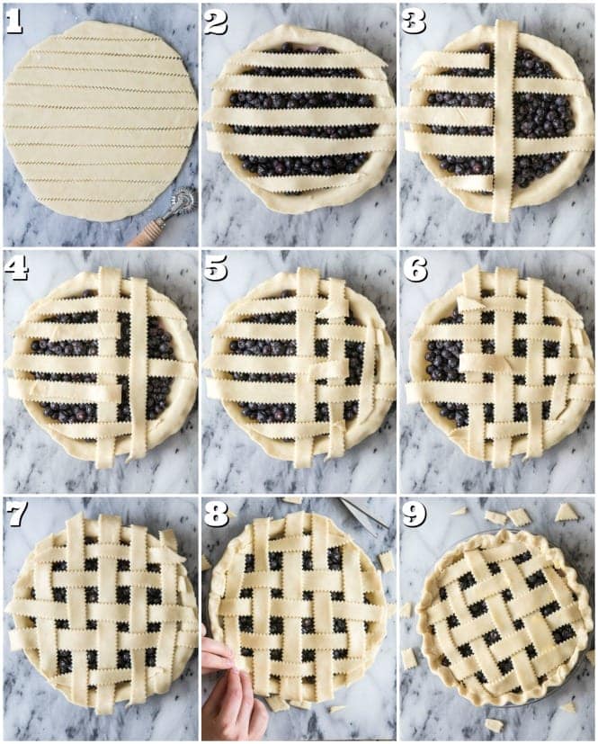 Collage of steps to make lattice pie