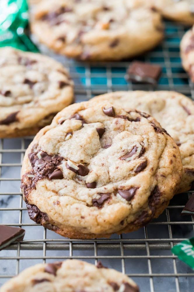 Two mint chocolate chip cookies 
