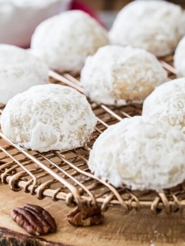 russian tea cakes on gold wire cooling rack