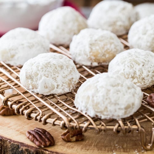 russian tea cakes on gold wire cooling rack