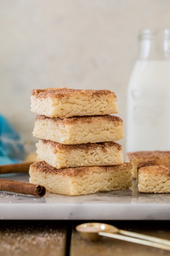 Stack of snickerdoodle blondies to on marble board